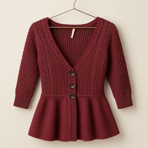 Free People Peplum Wool Blend Cardigan Sweater MED - Picture 1 of 9